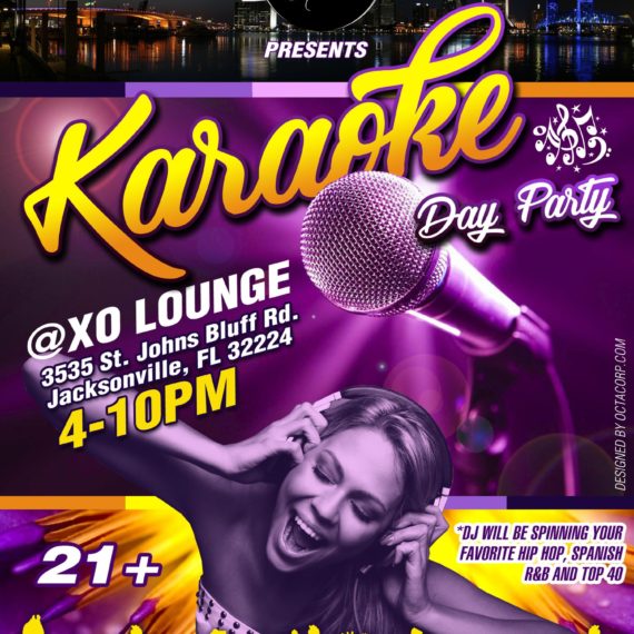Karaoke Flyer design with a purple theme and classy design for Lounge 26 in Jacksonville, FL